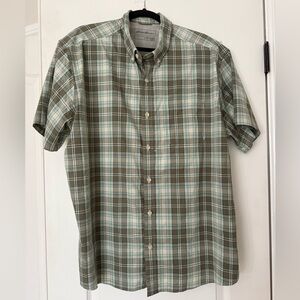 Eddie Bauer Olive and White Plaid Button Down Collared Shirt  2XL